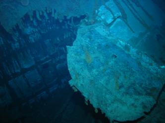 Damage to aft end of inverted bow